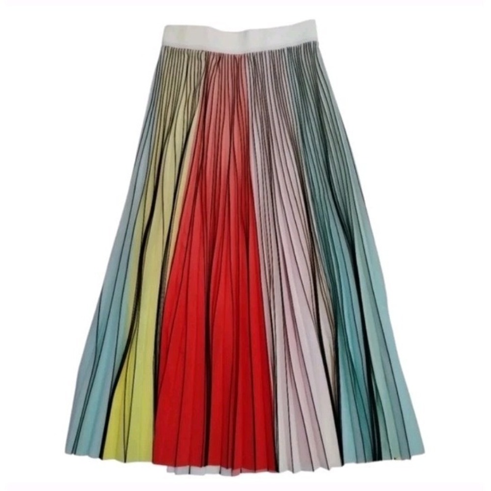 Alice + Olivia Arden Midi Skirt Women's 0 Pleated Ombre Multi-color Dopamine